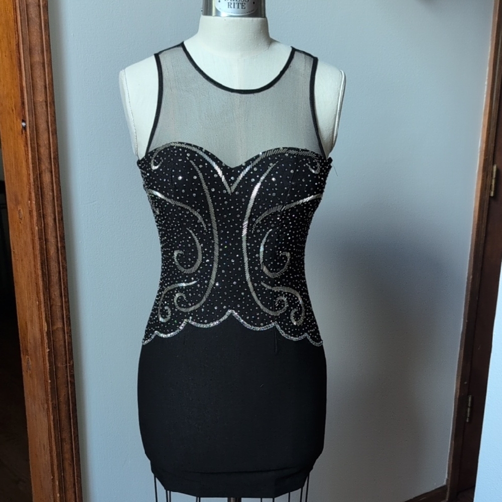 Blondie Nites Black and Silver Mini Dress